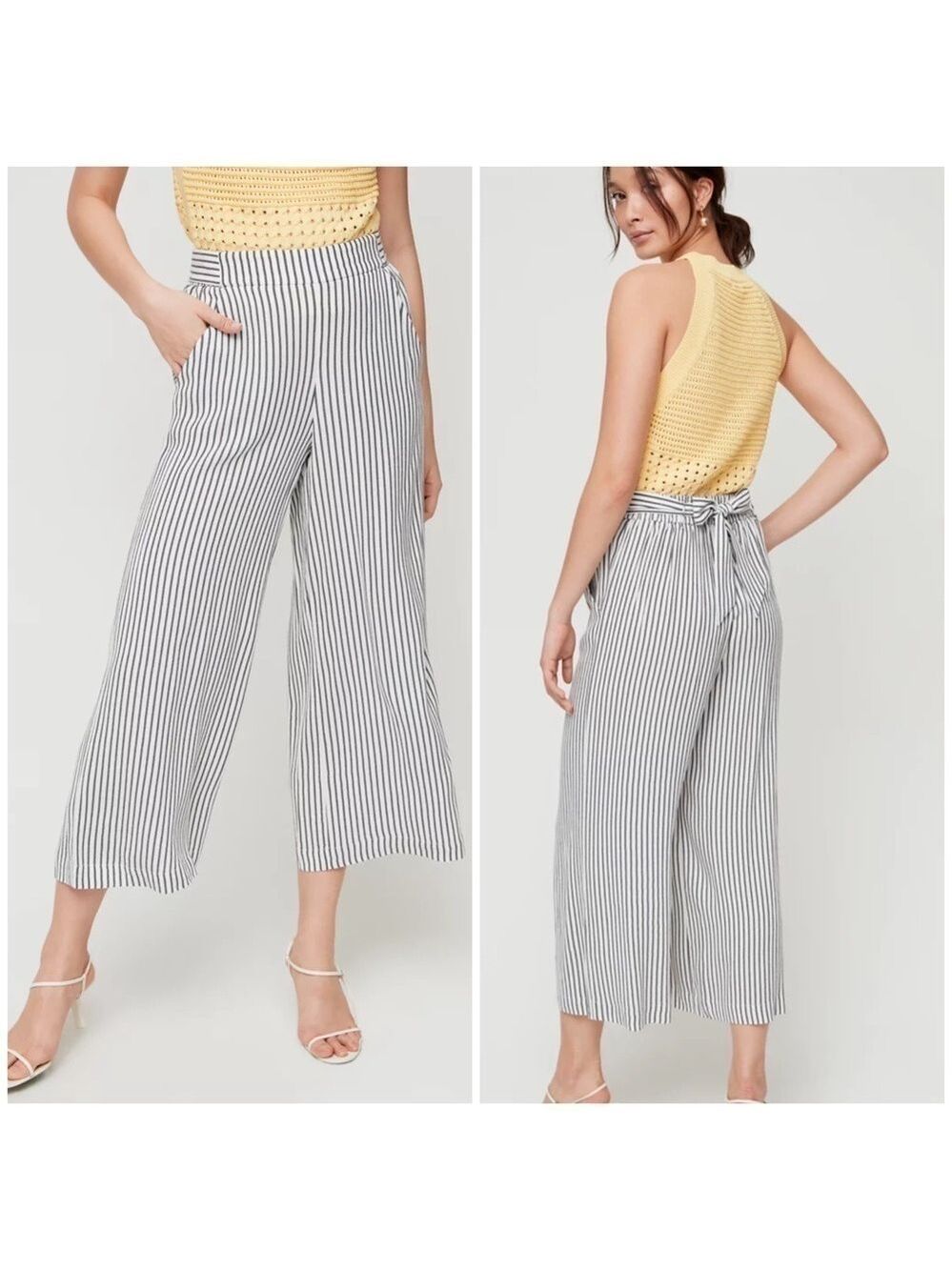 ARITZIA Wilfred Faun High Waisted Wide Leg Pants in Escape Black Stripe
